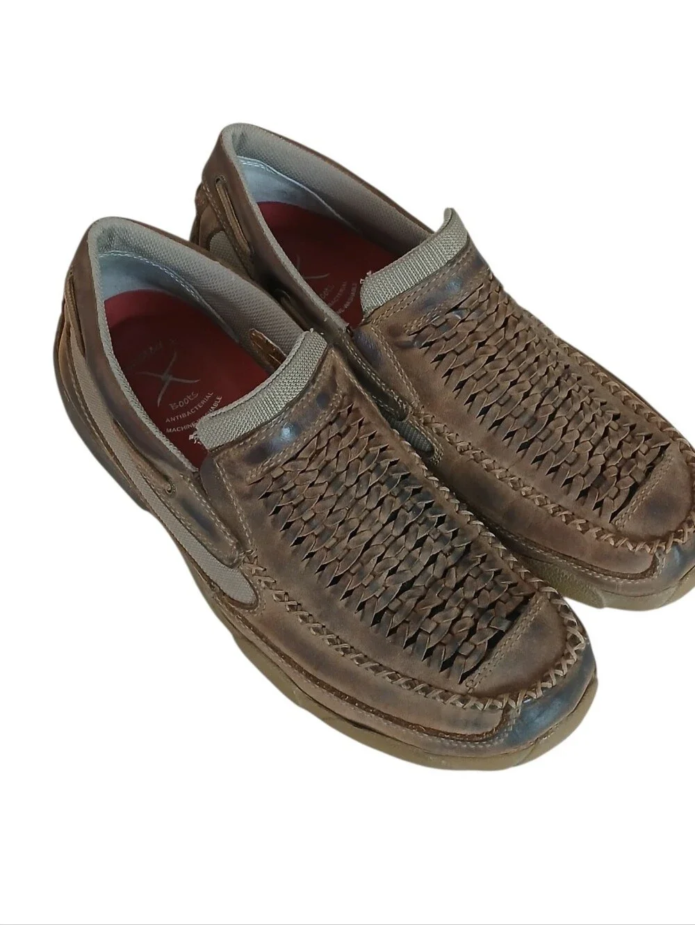 TWISTED X Bomber Leather Basketweave Driving Moc Men's 10m Western Distressed